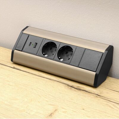Double Socket Furniture / Kitchen Counter Corner with USB-A + USB-C Brushed / Black